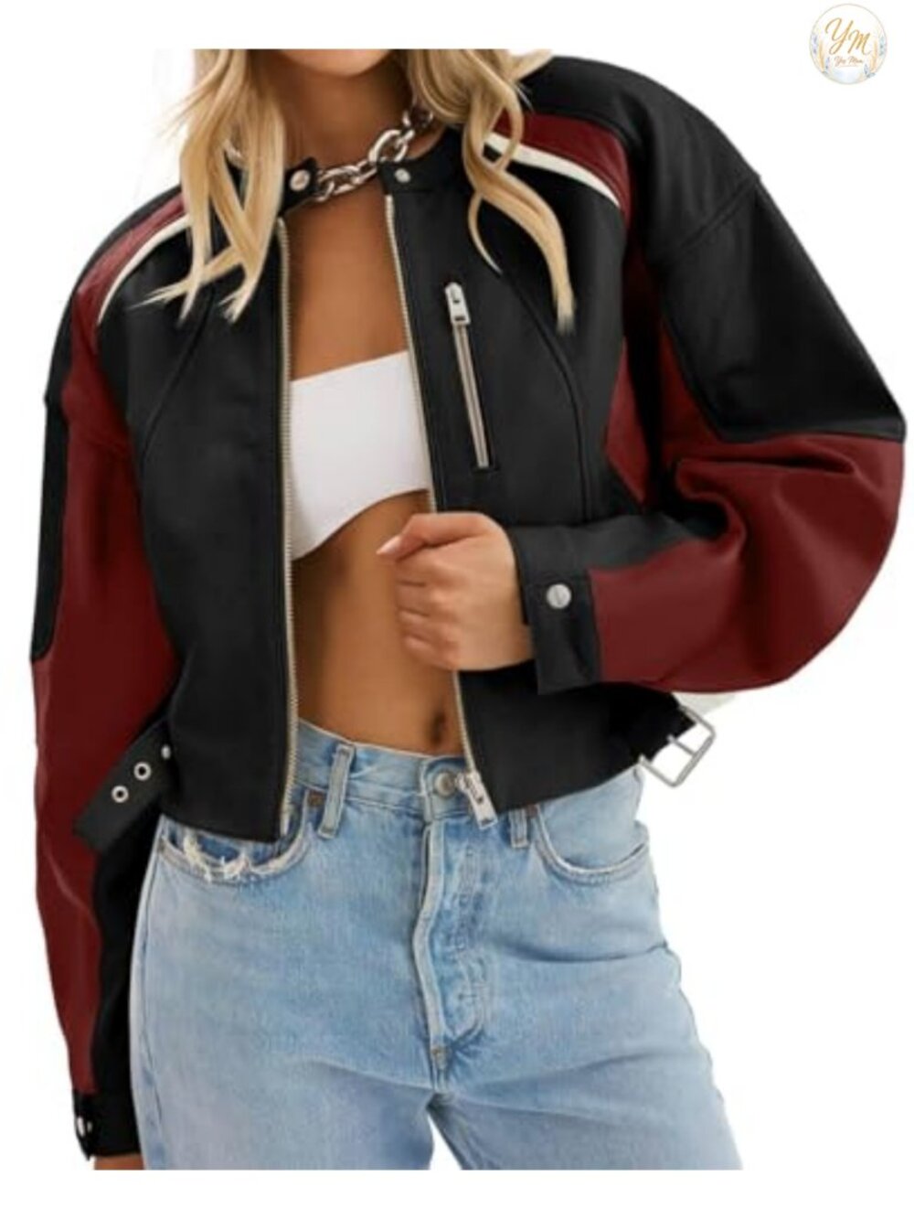 Womens Faux Leather Bomber Jacket Cropped Moto Biker Coat